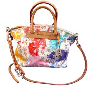 Dooney & Bourke Rainbow Satchel Bag with tan Leather Trim